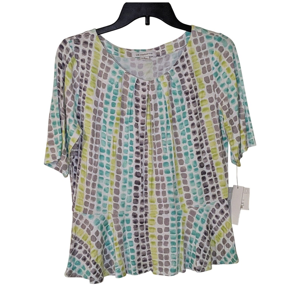 Liz Claiborne Collection Women Size M Geometric Print Peplum Knit Top NWT‎